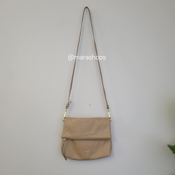 Margot Robbie Fold Over Taupe Leather Crossbody Bag - Picture 1 of 10